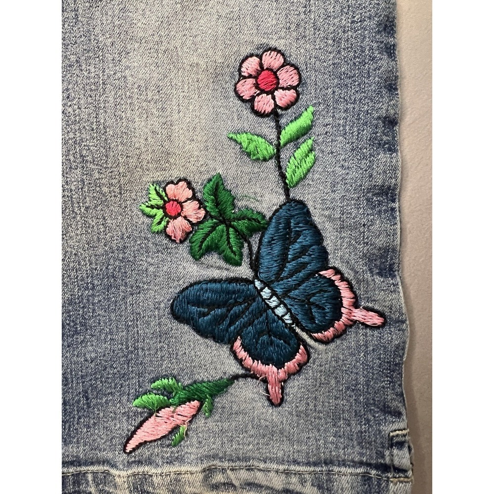 Y2K Jordache Girls Embroidered Butterfly & Bird Jeans Size 10 - Picture 2 of 12